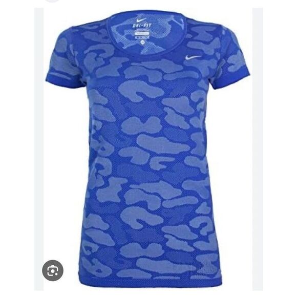 Nike Shirt Dri-Fit Knit‎ Tee Contrast Seamless Camo Blue Stretch 685659 Small - Picture 1 of 6